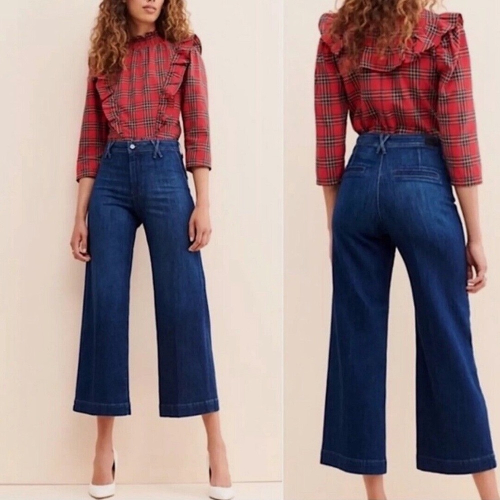 Paige Anessa Roya Dark Wash Jeans High Rise Denim Wide Leg Crop